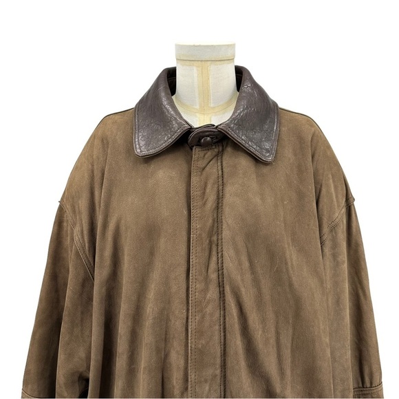 Rare Vintage Women's Leather Trench Barn Coat in Brown Size XL - Picture 2 of 12